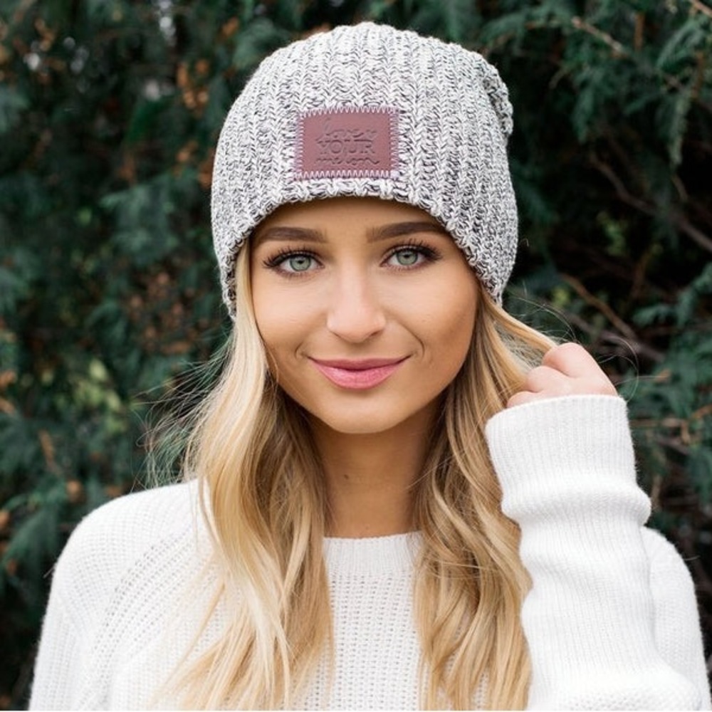 SOLD ON MERCARI | Love Your Melon White/Black Speckled Knit Oversized Beanie - Picture 2 of 6